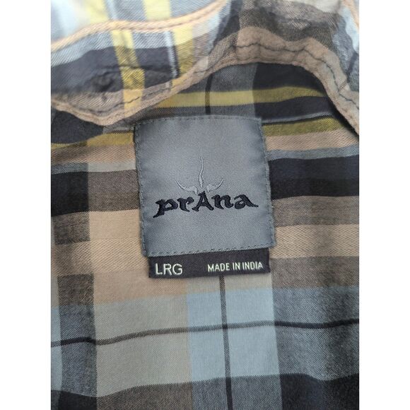 Prana Men's Blue Cotton Flannel Button Up Plaid Long Sleeve Shirt Size Large - Picture 2 of 8